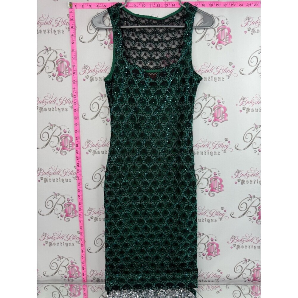 Voodoo Vixen dress sequins sparkly Emerald Green Lace Overlay Midi Dress